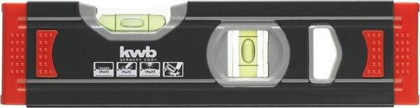 kwb 1 mm Mini Aluminium-Wasserwaage 20 cm, gesicherte Libelle, m Genauigkeit, präzise geschliffen, je 1 Horizontal-und Vertikallibelle inkl. Sturz-Schutz aus Gummi – Bild 2